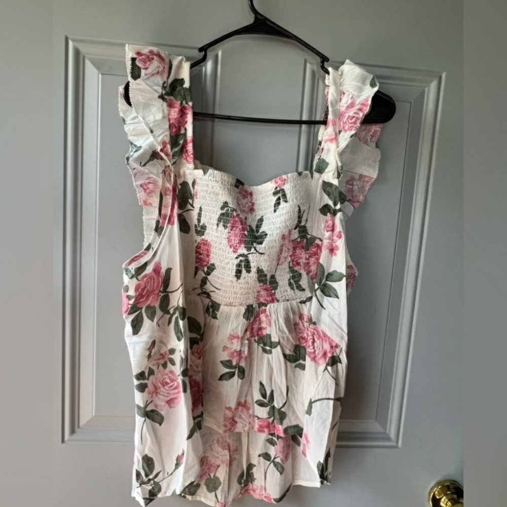 Old Navy White and Pink Floral Tank Top